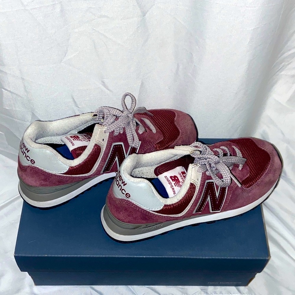 Classic New Balance 574 Women's Sneakers - Maroon and White